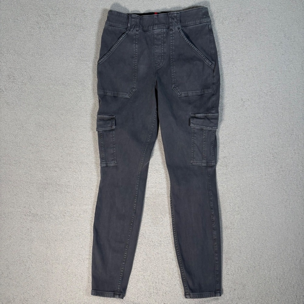 Spanx Cargo Pants Womens Size M Petite Charcoal Wash Stretch Twill Ankle Crop